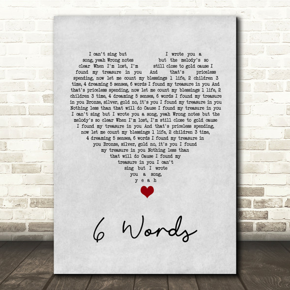 Wretch 32 6 Words Grey Heart Song Lyric Quote Music Print