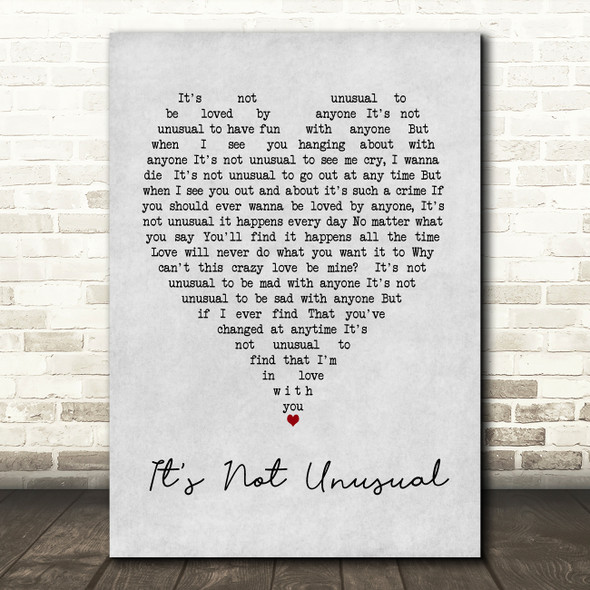 Tom Jones It's Not Unusual Grey Heart Song Lyric Quote Print