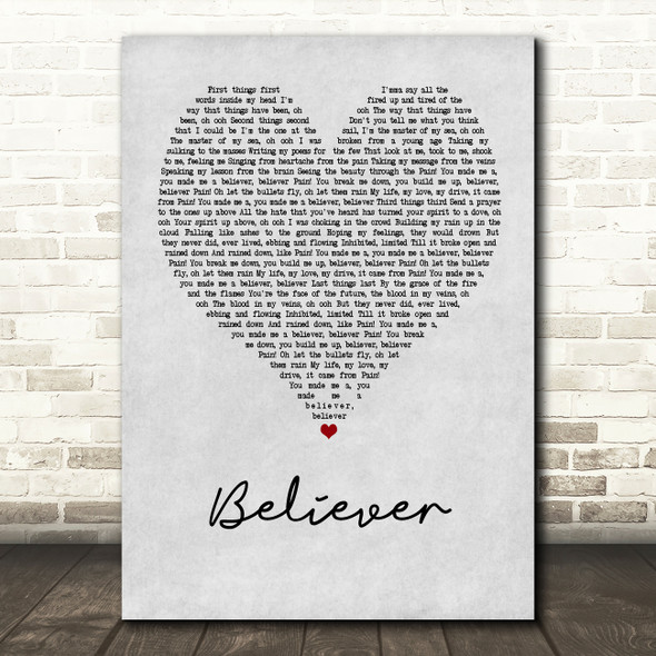 Imagine Dragons Believer Grey Heart Song Lyric Quote Print