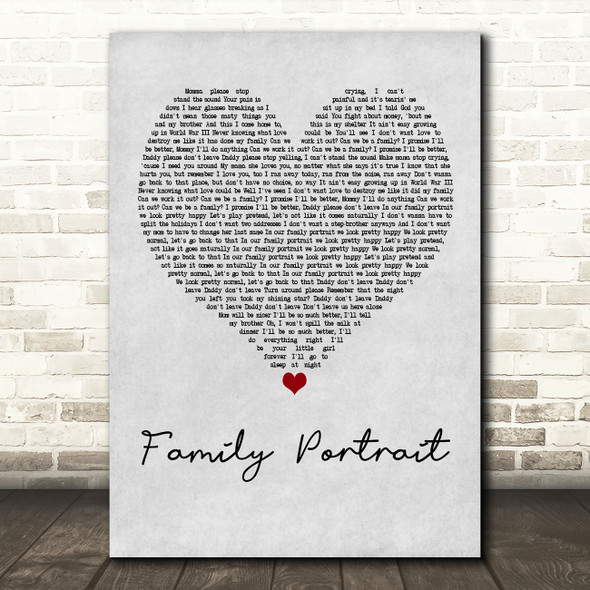 Pink Family Portrait Grey Heart Song Lyric Quote Print