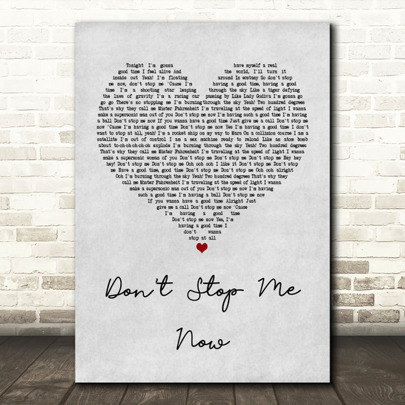 Queen Don't Stop Me Now Grey Heart Song Lyric Quote Print
