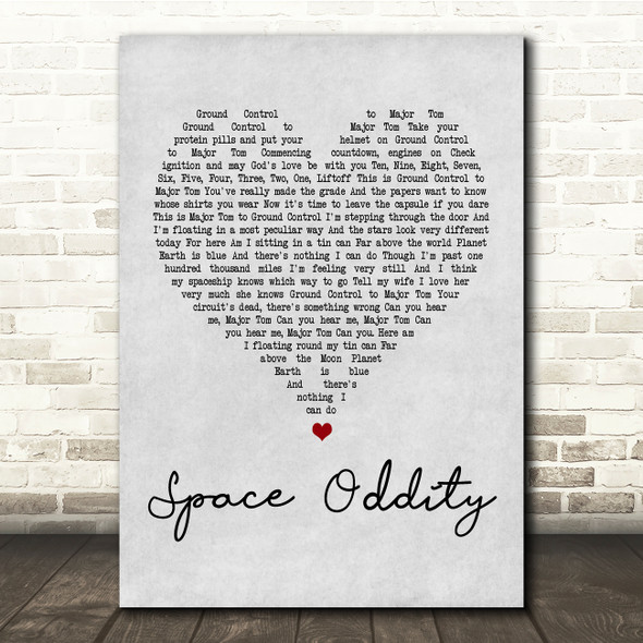 David Bowie Space Oddity Grey Heart Song Lyric Quote Print