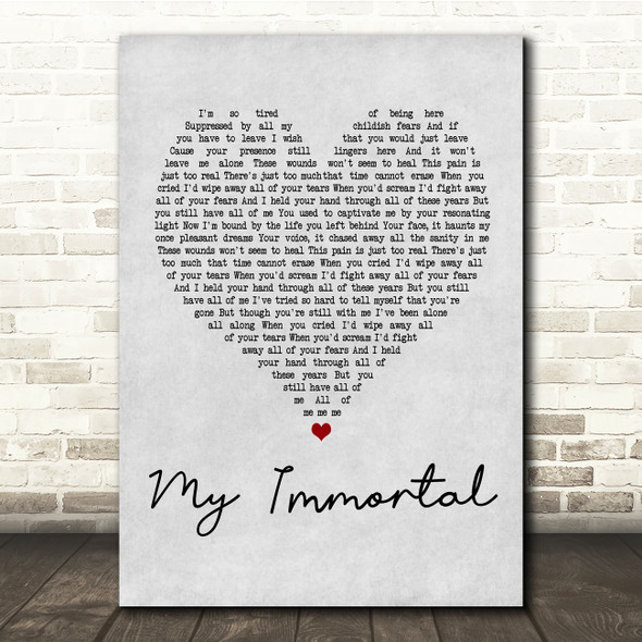 Evanescence My Immortal Grey Heart Song Lyric Quote Print