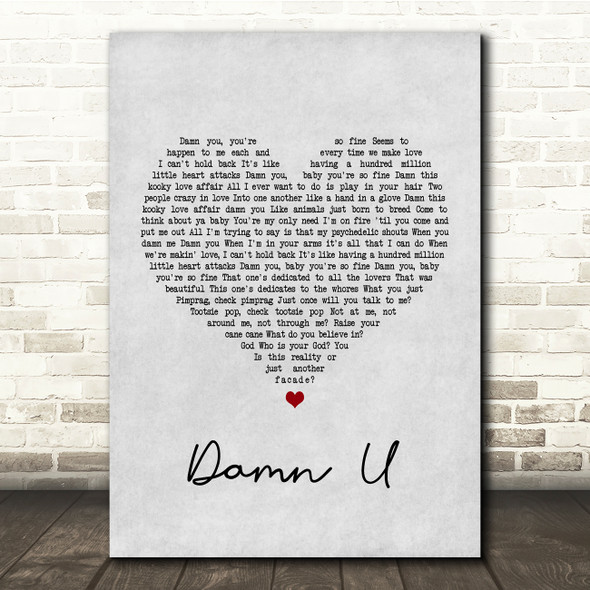 Prince Damn U Grey Heart Song Lyric Quote Print