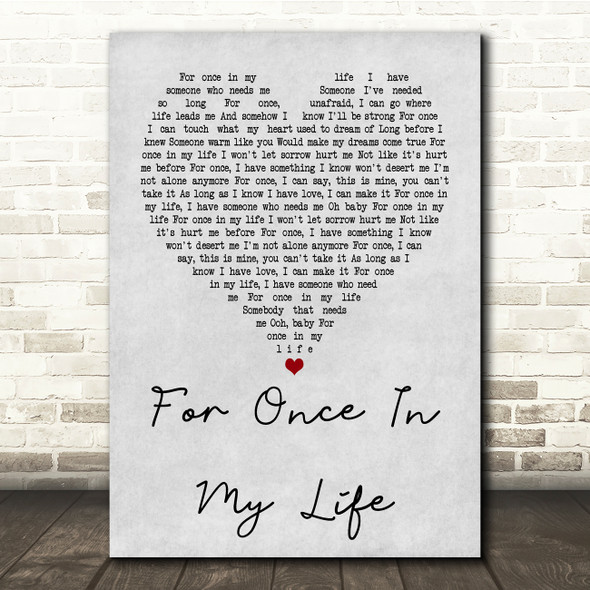 Stevie Wonder For Once In My Life Grey Heart Song Lyric Quote Print