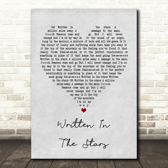 Tinie Tempah Written In The Stars Grey Heart Song Lyric Quote Print