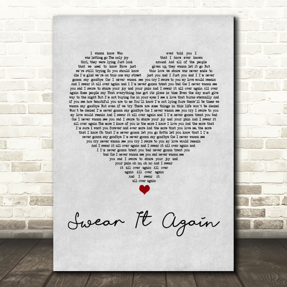 Westlife Swear It Again Grey Heart Song Lyric Quote Print