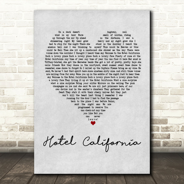 Eagles Hotel California Grey Heart Quote Song Lyric Print