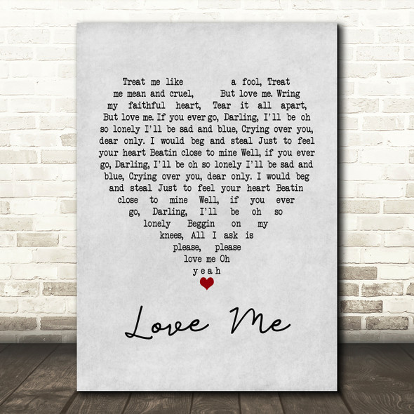 Elvis Presley Love Me Grey Heart Quote Song Lyric Print
