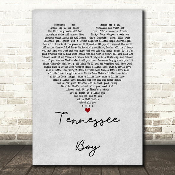 Kip Moore Tennessee Boy Grey Heart Quote Song Lyric Print
