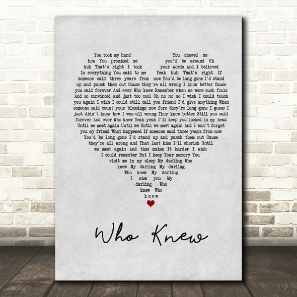 Pink Who Knew Grey Heart Quote Song Lyric Print