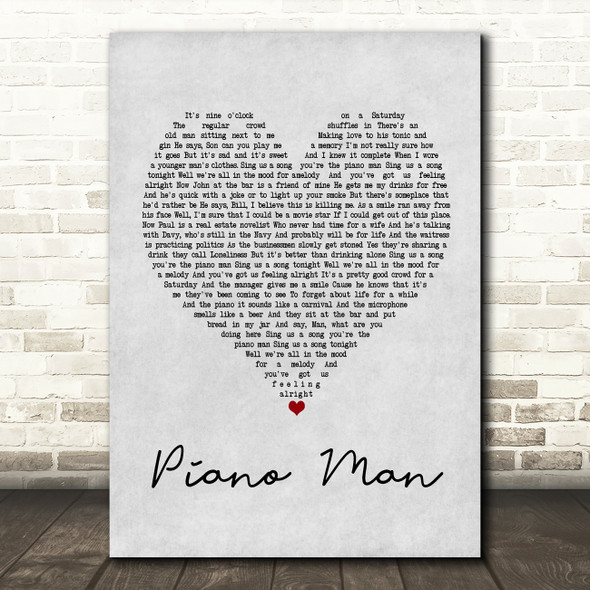 Billy Joel Piano Man Grey Heart Song Lyric Print