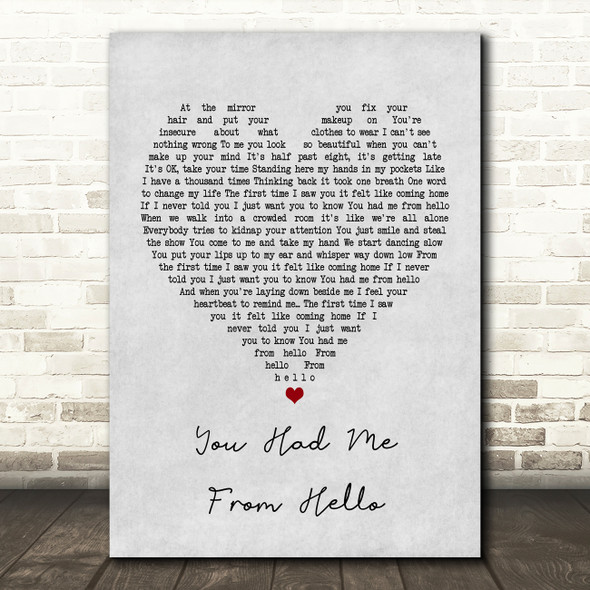 Bon Jovi You Had Me From Hello Grey Heart Song Lyric Print