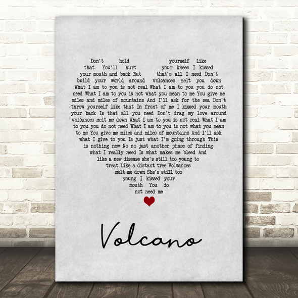Damien Rice Volcano Grey Heart Song Lyric Print