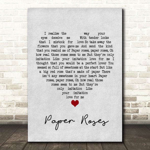 Janice Torre Paper Roses Grey Heart Song Lyric Print