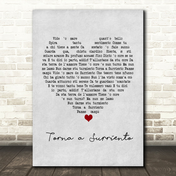 Luciano Pavarotti Torna a Surriento Grey Heart Song Lyric Print