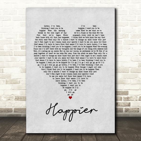 Marshmello & Bastille Happier Grey Heart Song Lyric Print