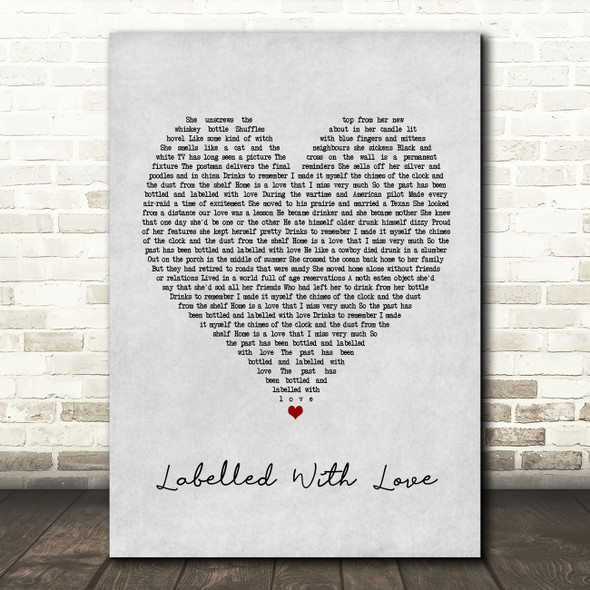 Squeeze Labelled With Love Grey Heart Song Lyric Print