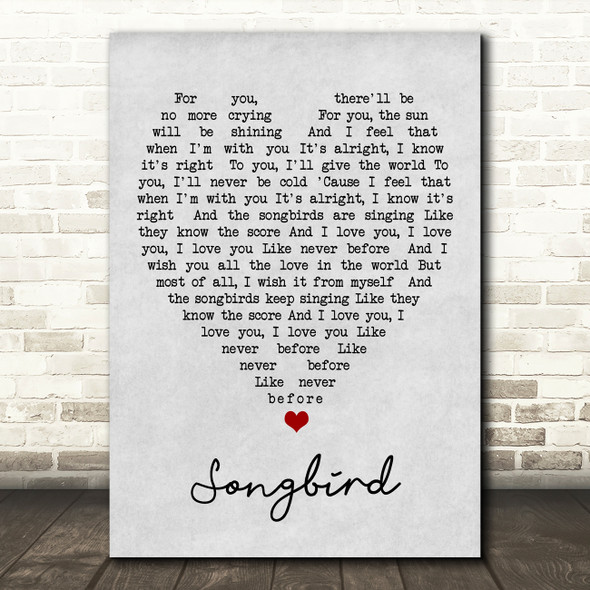 Songbird Fleetwood Mac Grey Heart Song Lyric Quote Print