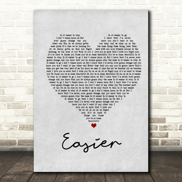 5 Seconds Of Summer Easier Grey Heart Song Lyric Print