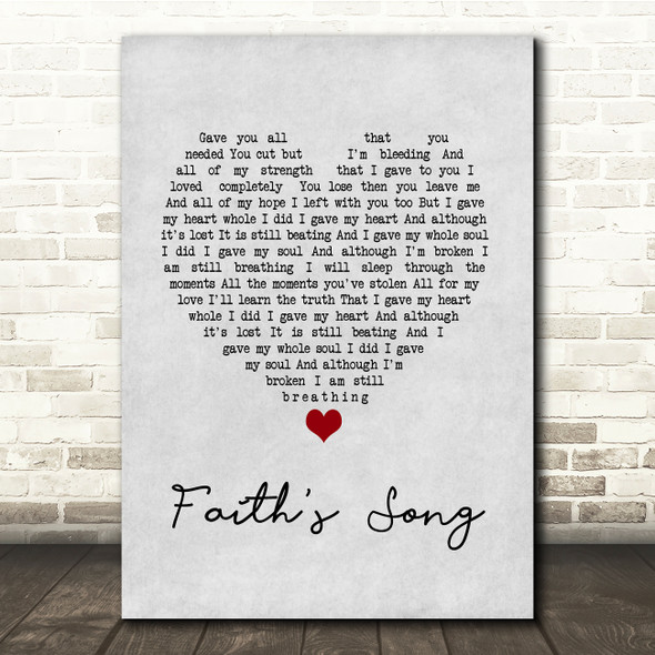 Amy Wadge Faith's Song Grey Heart Song Lyric Print