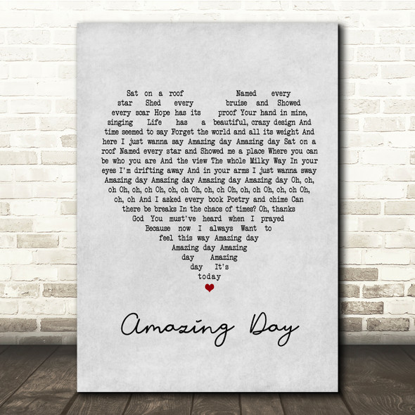 Coldplay Amazing Day Grey Heart Song Lyric Print