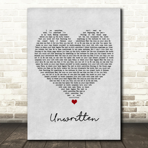 Natasha Bedingfield Unwritten Grey Heart Song Lyric Print