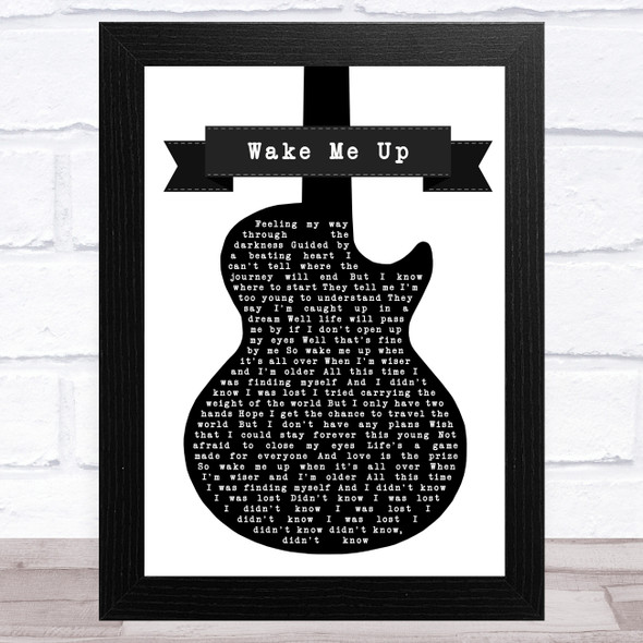 Avicii Wake Me Up Black & White Guitar Song Lyric Music Art Print
