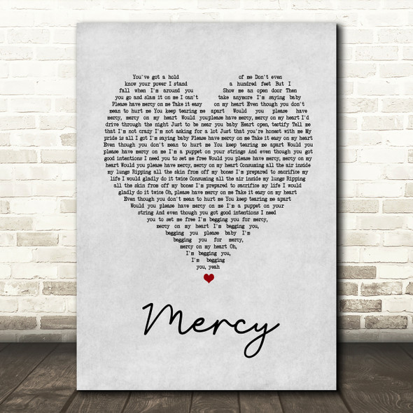 Shawn Mendes Mercy Grey Heart Song Lyric Quote Print