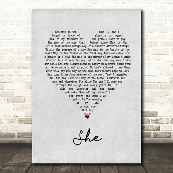 Charles Aznavour She Grey Heart Song Lyric Print