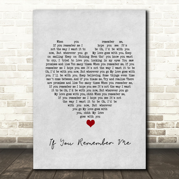 If You Remember Me Barry Manilow Grey Heart Song Lyric Print