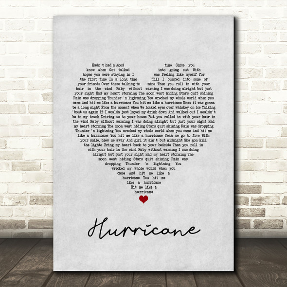 Luke Combs Hurricane Grey Heart Song Lyric Print