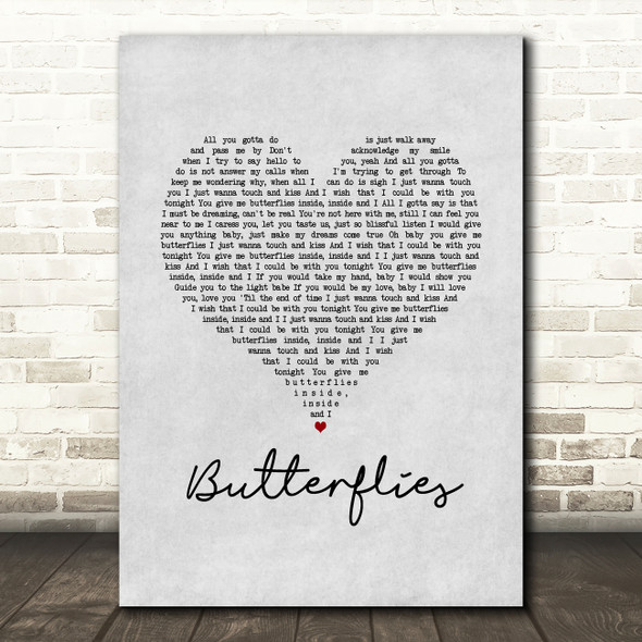 Michael Jackson Butterflies Grey Heart Song Lyric Music Art Print