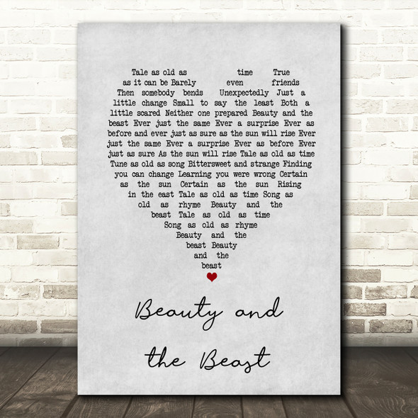 Celine Dion Beauty and the Beast Grey Heart Song Lyric Music Art Print