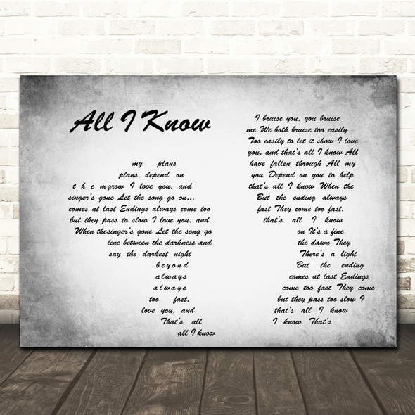 Art Garfunkel All I Know Man Lady Couple Grey Song Lyric Quote Print
