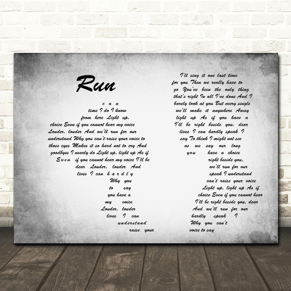 Leona Lewis Run Man Lady Couple Grey Song Lyric Quote Print