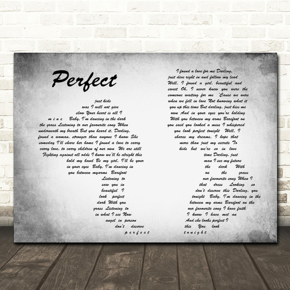 Ed Sheeran Perfect Man Lady Couple Grey Song Lyric Quote Print