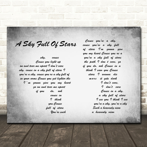 Coldplay A Sky Full Of Stars Man Lady Couple Grey Song Lyric Quote Print