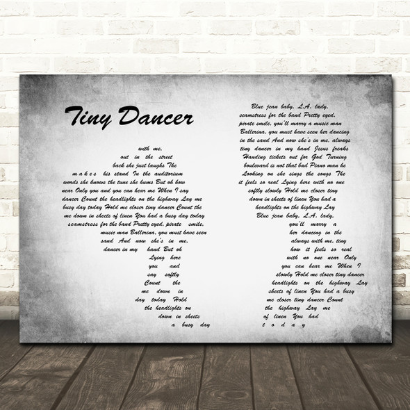 Elton John Tiny Dancer Man Lady Couple Grey Song Lyric Print