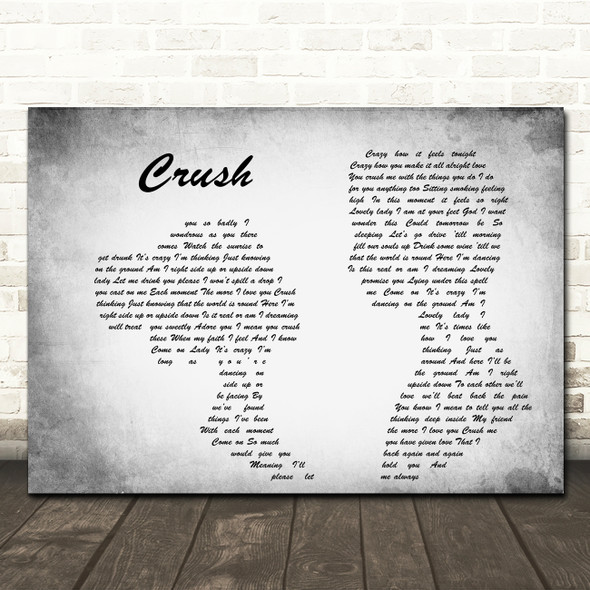 Dave Matthews Band Crush Man Lady Couple Grey Song Lyric Quote Print