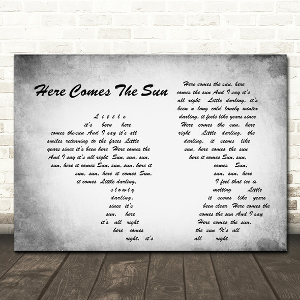 The Beatles Here Comes The Sun Man Lady Couple Grey Song Lyric Quote Print