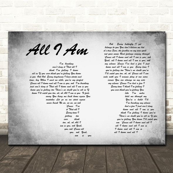 Jess Glynne All I Am Man Lady Couple Grey Song Lyric Quote Print