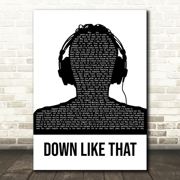 KSI Down Like That Black & White Man Headphones Song Lyric Quote Music Print