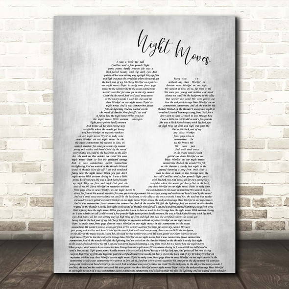 Bob Seger Night Moves Man Lady Bride Groom Wedding Grey Song Lyric Print