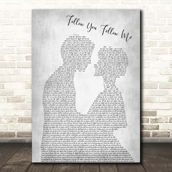 Genesis Follow You Follow Me Man Lady Bride Groom Wedding Grey Song Lyric Print