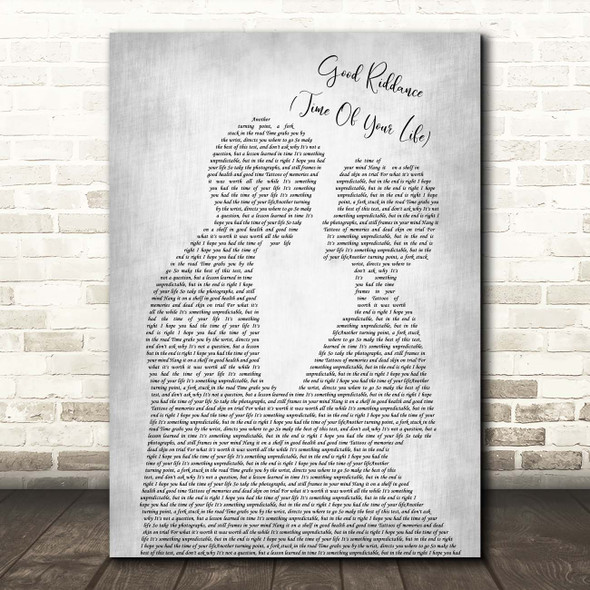 Green Day Good Riddance (Time Of Your Life) Man Lady Bride Groom Wedding Grey Song Lyric Print
