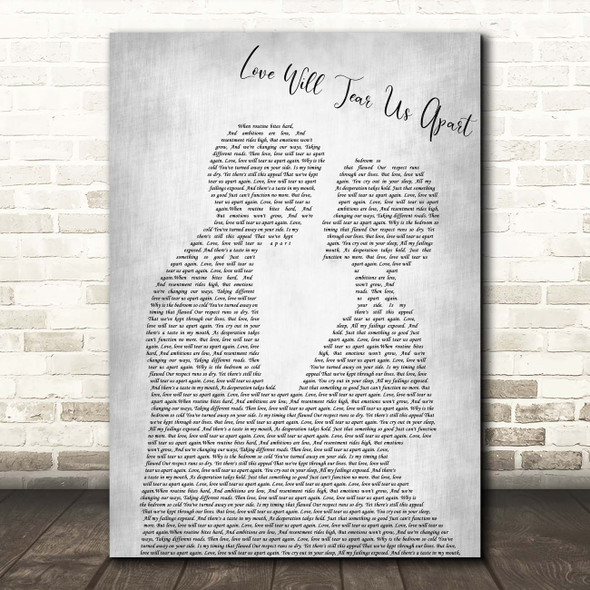Joy Division Love Will Tear Us Apart Man Lady Bride Groom Wedding Grey Song Lyric Print