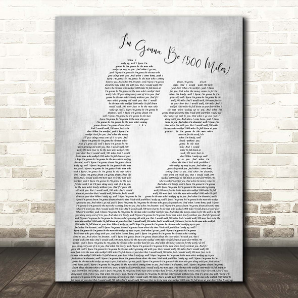Sleeping At Last I'm Gonna Be 500 Miles Man Lady Bride Groom Wedding Grey Song Lyric Print