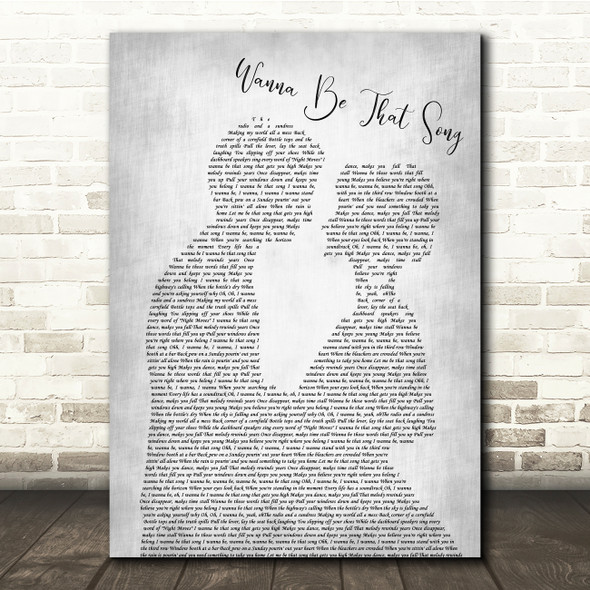 Brett Eldredge Wanna Be That Song Man Lady Bride Groom Wedding Grey Song Lyric Quote Music Print
