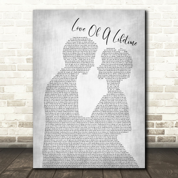 Firehouse Love Of A Lifetime Man Lady Bride Groom Wedding Grey Song Lyric Quote Music Print
